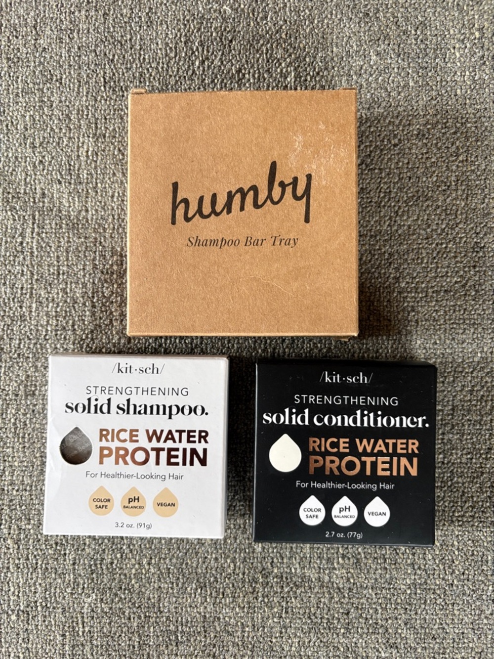 KITSCH Solid Shampoo & Conditioner Strengthening Rice Water Protein Bars w/ Tray